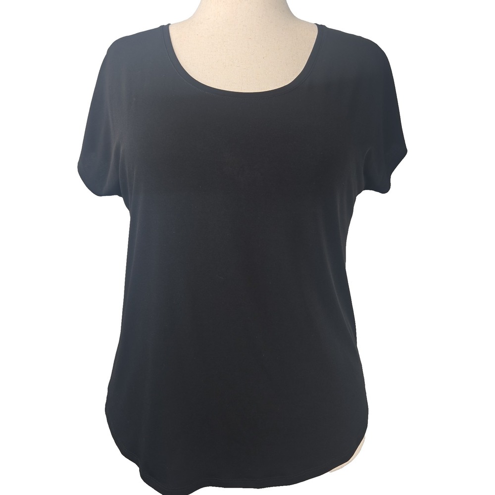 By Chico's Size 2 Black Short Sleeve Stretch Knit Top
